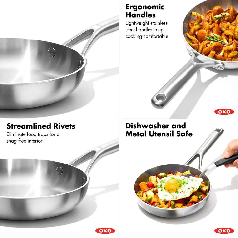 

8 Multi-Ply Stainless Steel Fry Pan, Induction Compatible, Dishwasher & Metal Utensil Safe