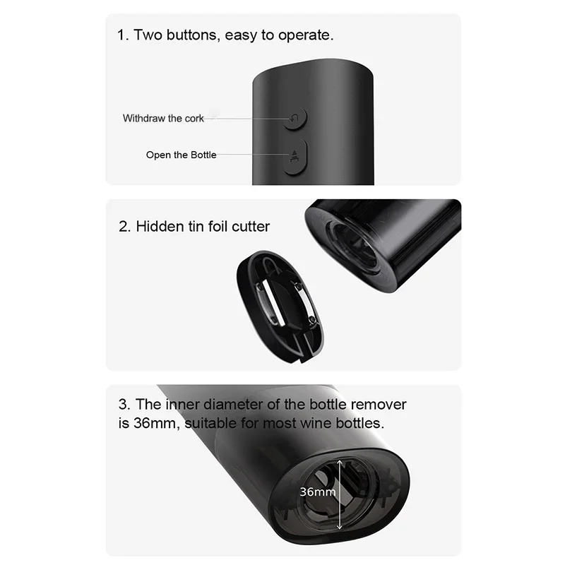 XIAOMI Mijia Electric Wine Opener Portable Automatic Red Wine Bottle Corkscrew Foil Cutter  for Kitchen Dry Battery Power