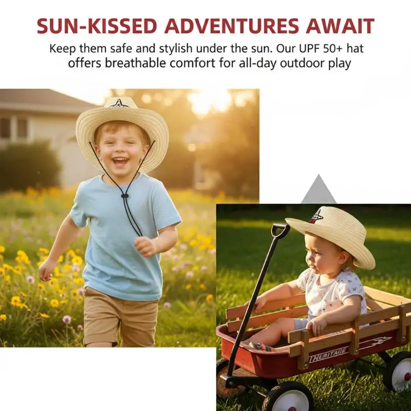 Children Sun Hat Cowboy Style Wide Brim UV Blocker for Trail Hiking Outdoor Activities Beach