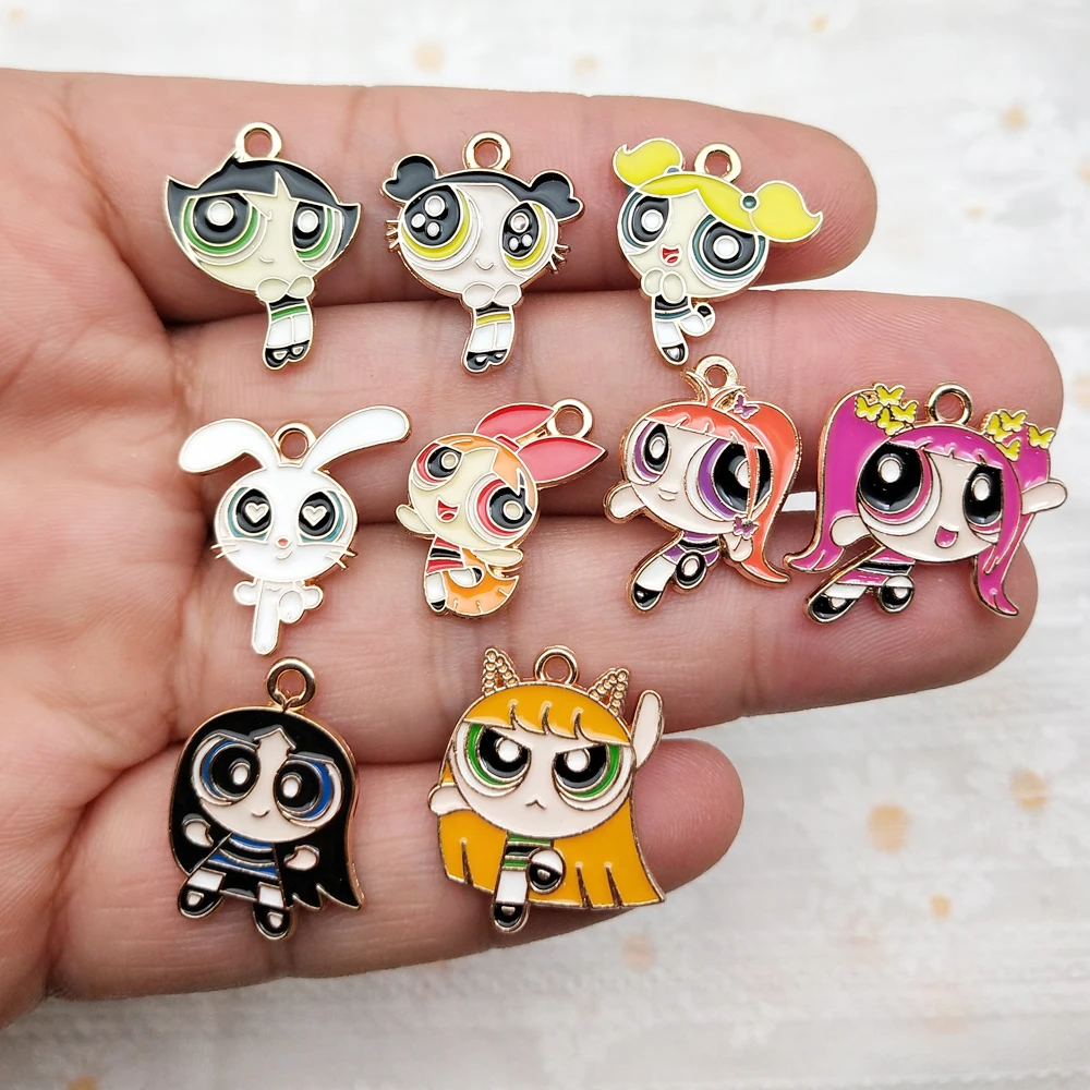 10pcs Cartoon Charm Jewelry Accessories Enamel Earring Phone Keychain Bracelet Pendant Diy Making Craft Alloy Metal Gold Plated