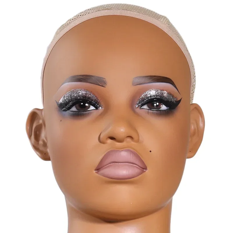 Afro Female Mannequin Dummy Head with Shoulders Realistic Manikin Doll Head Bust for Wig Jewelry Hat Sunglass Display