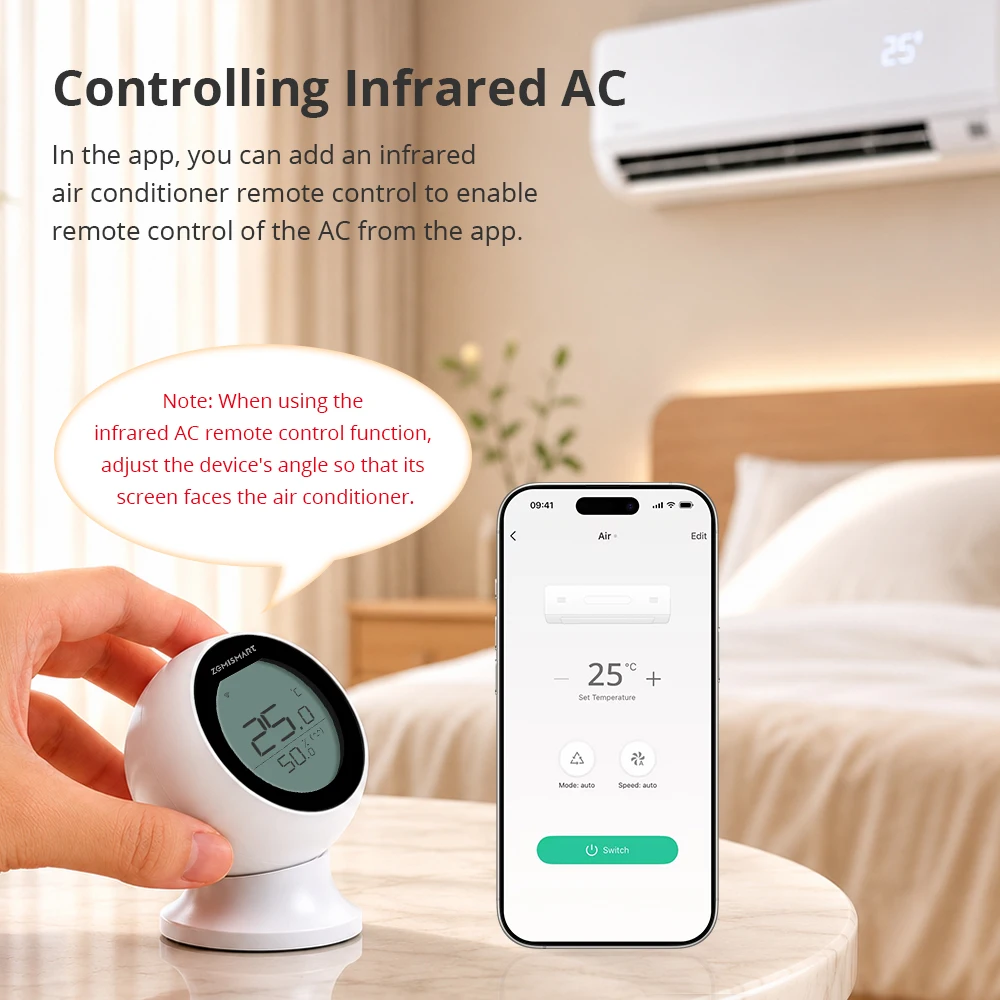 Matter WiFi IR Thermostat with T&H Sensor Smart Infrared Remote for Air Conditioner Work with Tuya Share to Homekit Google Home
