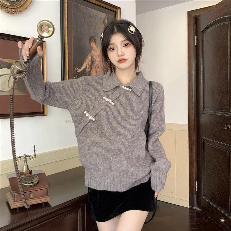 

New Chinese Style Base Design Niche Sweater For Outerwear Autumn And Winte Slimming Pullover Knitted Daily Sweater Top