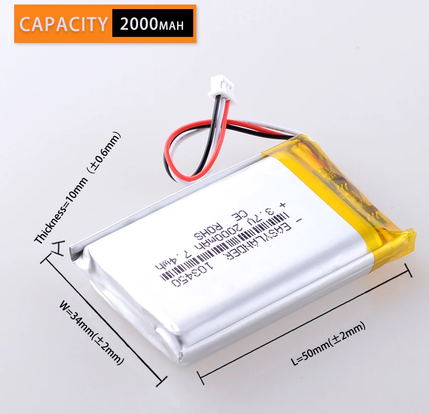 JST1.25 3Pin 3.7V 600~2000mAh  Lithium Polymer Battery Lipo 303450 403450 503450 603450 703450 803450 903450 103450 Boblov KJ21