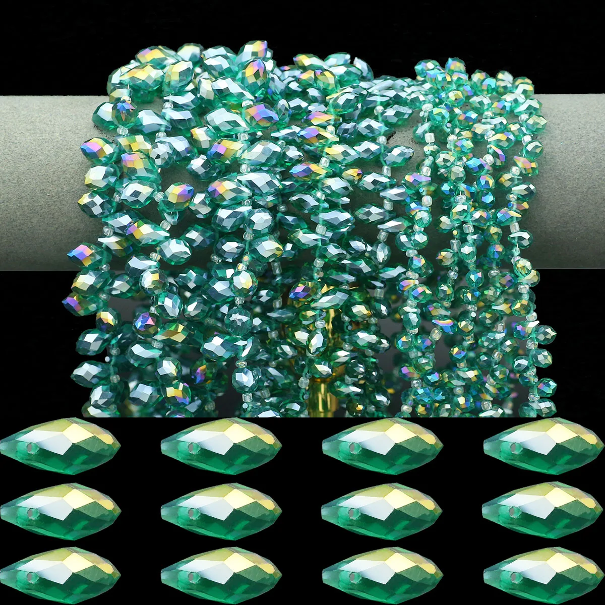 Hole Green Austrian Crystal Teardrop Shaped Side Hole Loose Beads 5/6/8mm For Jewelry Making Earrings Bracelets DIY Accessories
