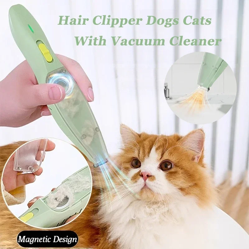 

2 in 1 Professional Hair Clipper Dogs With Vacuum Cleaner For Pet Grooming Kit Cat Shaving Feet Hair Electric Pusher Dog Trimmer