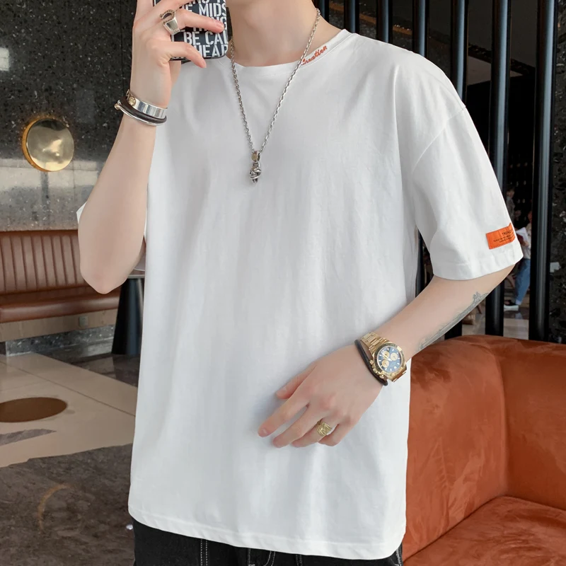Summer Pure Cotton Short-sleeved T-shirt Casual Hong Kong Style Literary Five-point Sleeve Loose Korean Version Half-sleeved