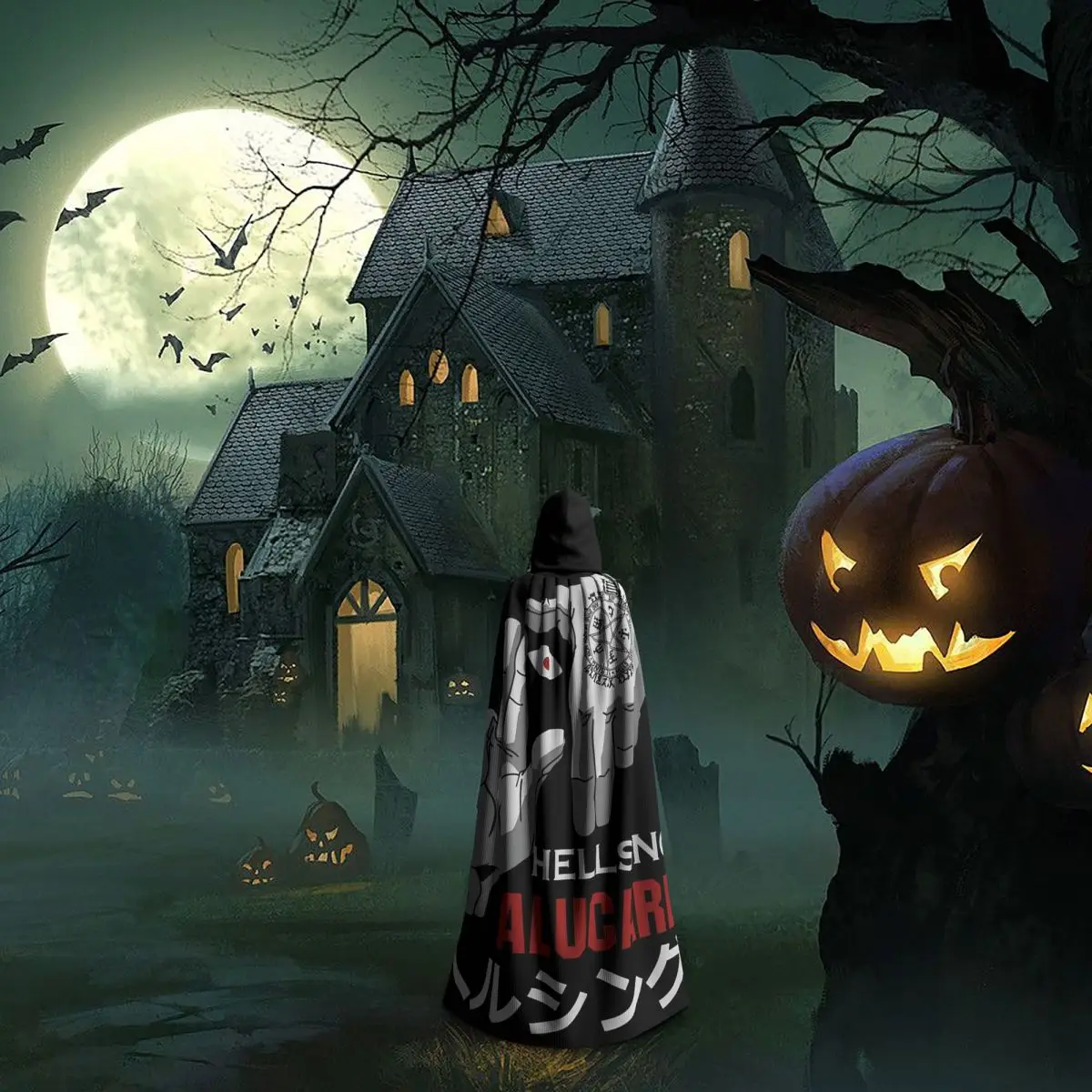 เสื้อคลุมยาวมีฮู้ดลายการ์ตูนอัลคาร์ด เฮลซิ่ง ชุดแม่มดยุคกลาง คอสเพลย์ เสื้อคลุมฮาโลวีน สำหรับผู้ใหญ่ แบบ unisex