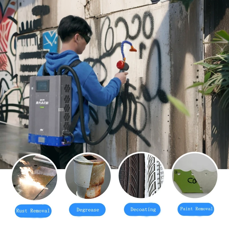Supercnc 100w mochila portátil graffiti panint limpeza de madeira máquina de limpeza a laser remoção de ferrugem