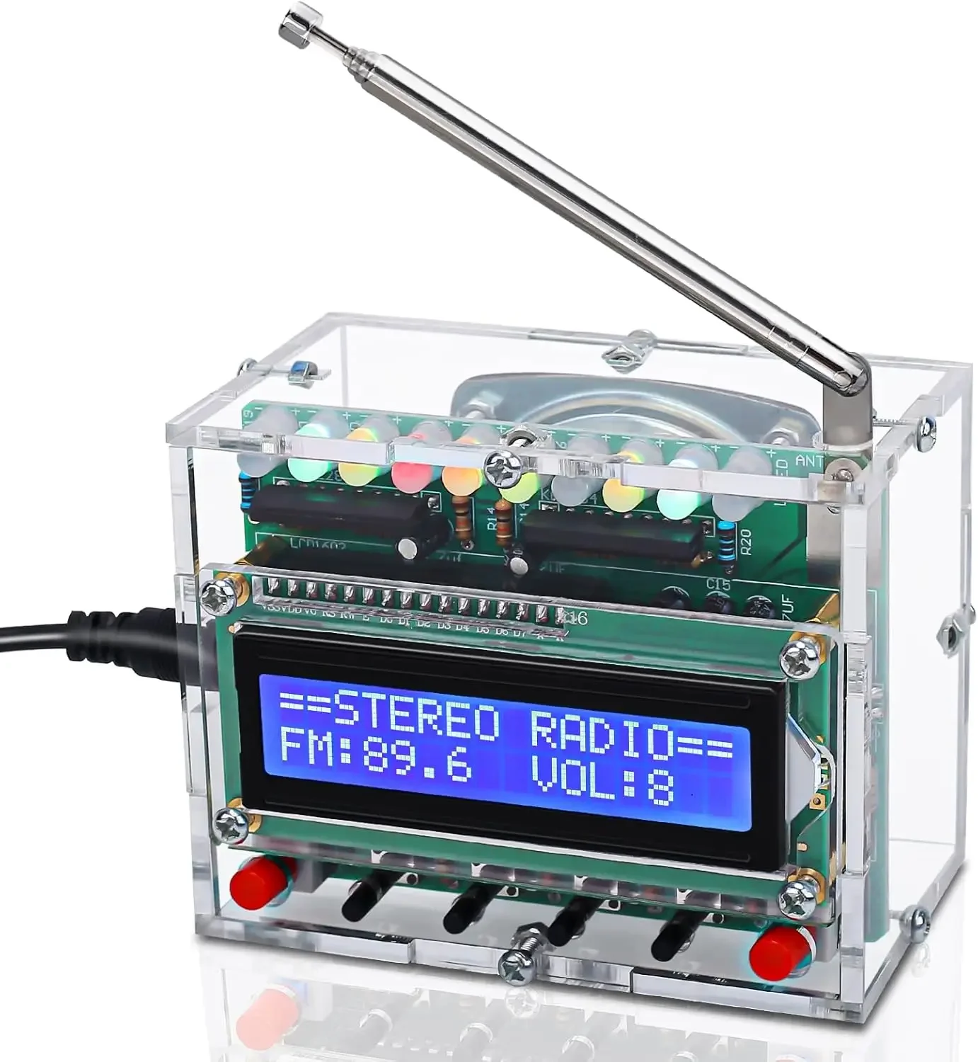 

FM Radio Kit with LED Lights, LCD1602 Display, Soldering Practice for School, 87-108MHz DIY Electronics Project