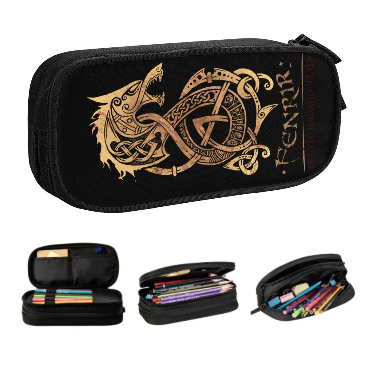 

Пользовательский пенал Viking Valhalla Fenrir The Nordic Wolf Odin для девочек и мальчиков, большая вместительная коробка для ручек, сумка для канцелярских принадлежностей