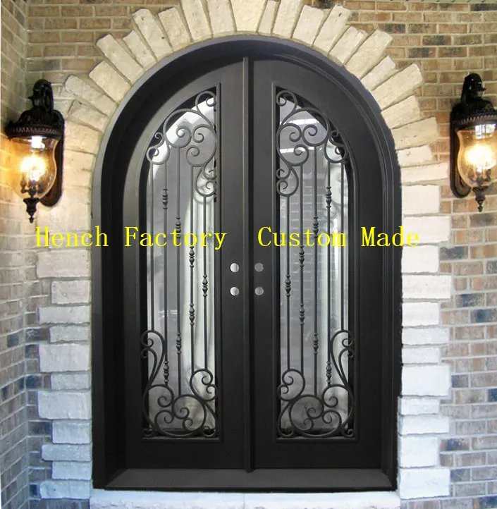 Black Frame Exterior Balcony Wrought Iron Doors Home Double Security Main Gate Price
