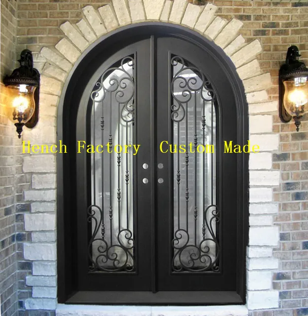 Black Frame Exterior Balcony Wrought Iron Doors Home Double Security Main Gate Price