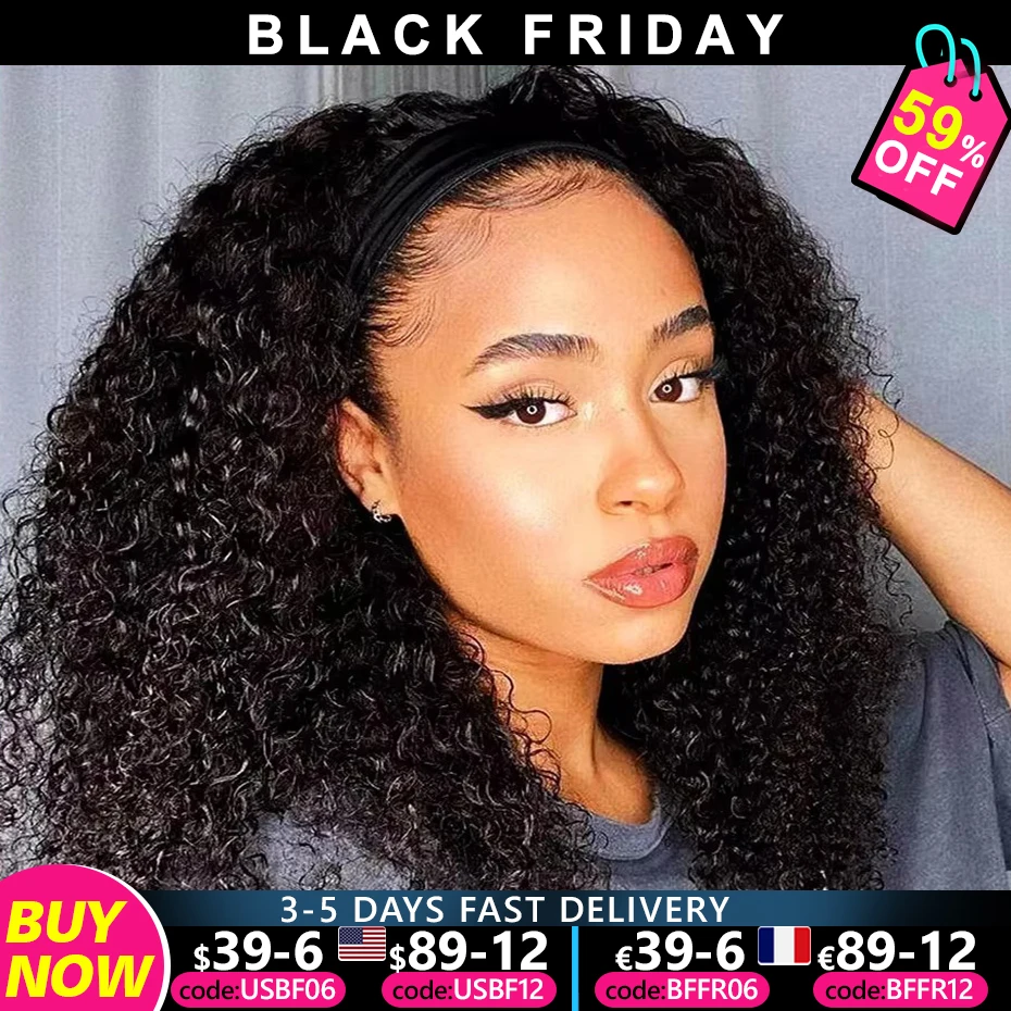 Headband Wigs 180% Density Afro Kinky Curly Human Hair Wig Headband Kinky Curly Wig For Black Women Remy Jarin Hair On Sale