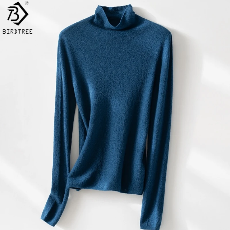 Birdtree, 100% Sheep Wool Blouse, Pile Neck Long Sleeve Shirt, Women's Knitted Warmth Seamless Undershirt, 2026 New T69011JF
