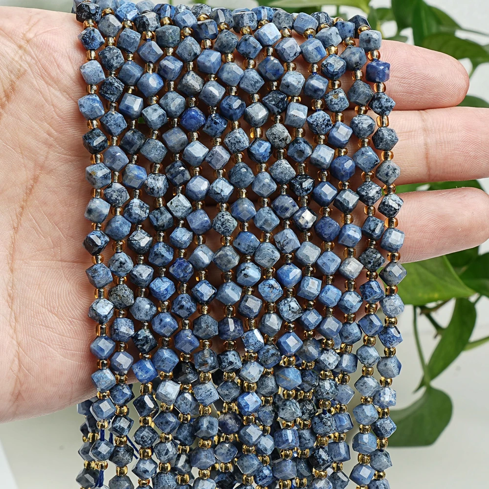 Natural Stone Loose Beads Blue Faceted Diagonal Cube Beads For Jewelry Making DIY Necklace Bracelet 15'' 6/8mm