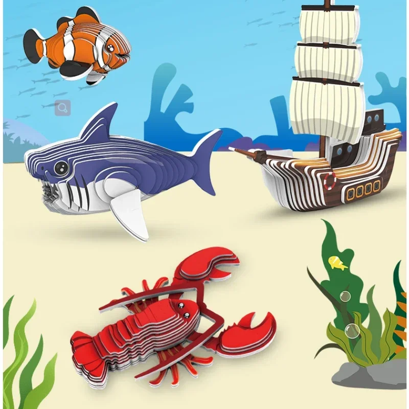 ثلاثية الأبعاد بانوراما الألغاز للأطفال العالم الجوراسي ديناصور ألعاب تعليمية ورقة بازل على شكل حيوانات الكرتون نموذج لعب هدية عيد الأطفال #3