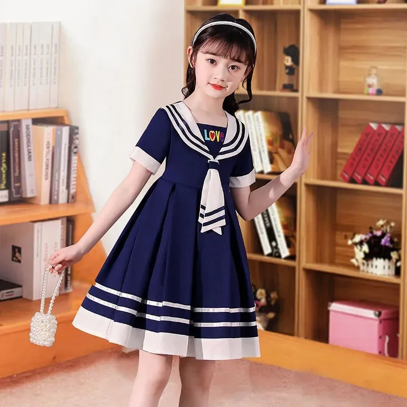 Girls Summer Sweet Dress Children Cute Slim Vestidos Student Party Dresses Big Kids Vintage Trends Gown 4-14Y Teenager Clothing