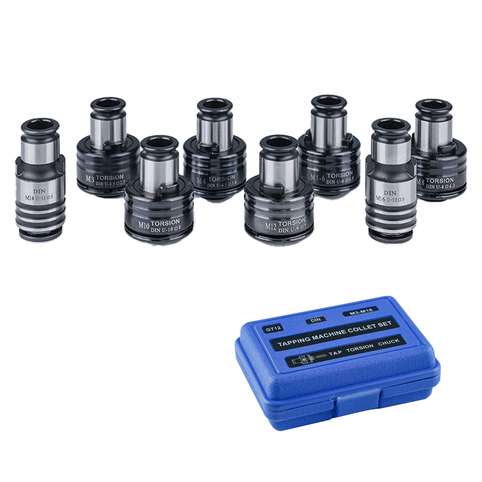 

GT12 DIN Tapping Collets, 8PCS Torque Collets M3, M4, M5/M6, M8, M10, M12, M14, M16 Chuck Adapter for Tapping Machine