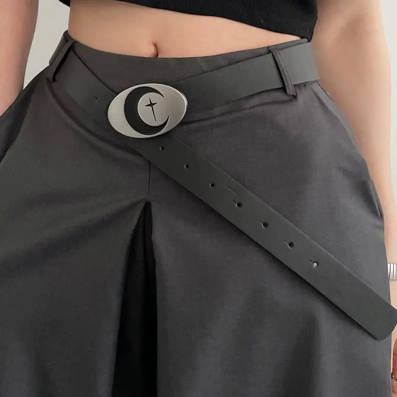 

New Punk Black Corset Belt Pu Leather Belts for Women Harajuku Metal Moon Buckle Waist Belt Female Cummerbunds Men Waistband