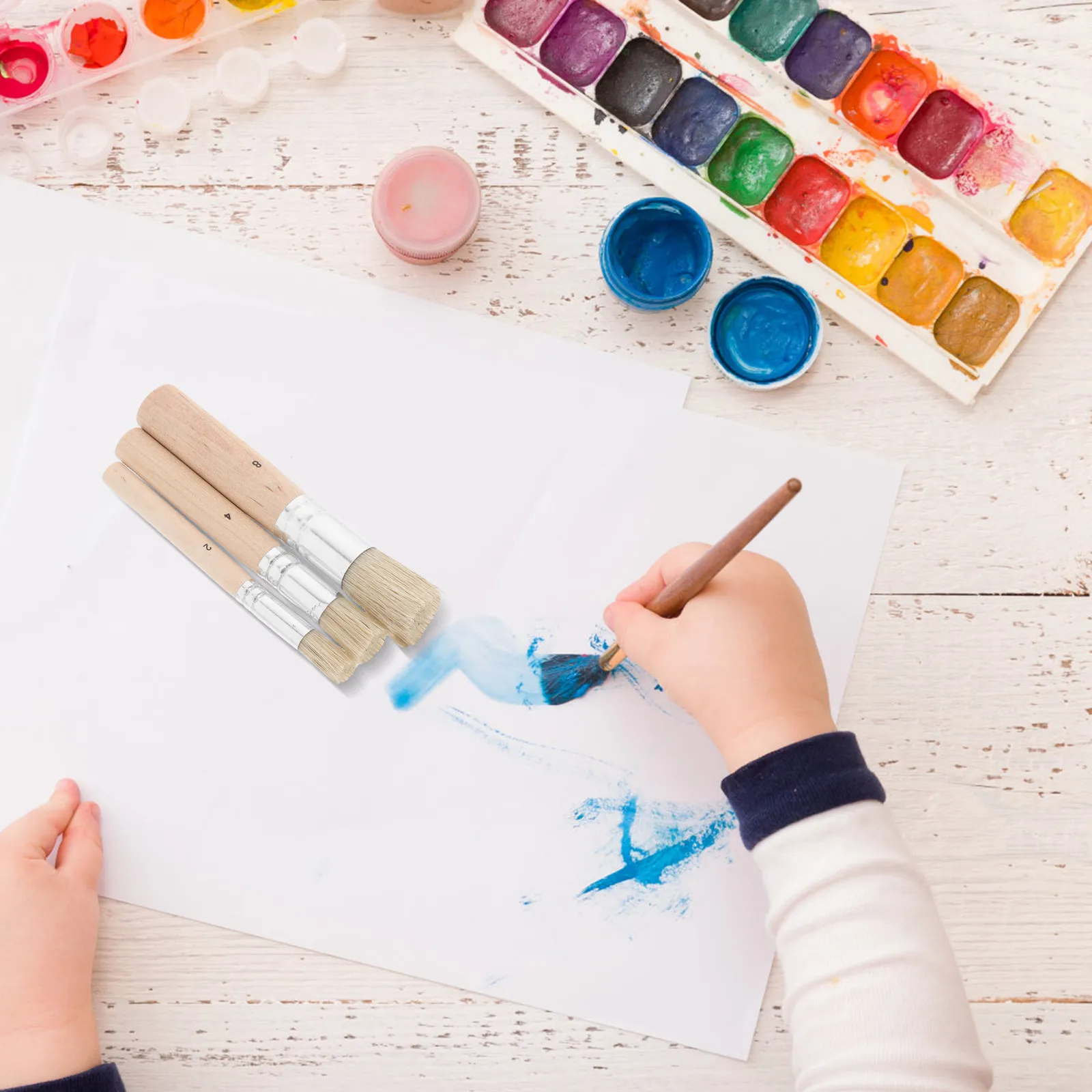 

Набор из 3 кистей для рисования: круглые, с деревянными ручками, для трафаретной росписи, акрила, мелка, воска, художественных работ и трафаретной живописи