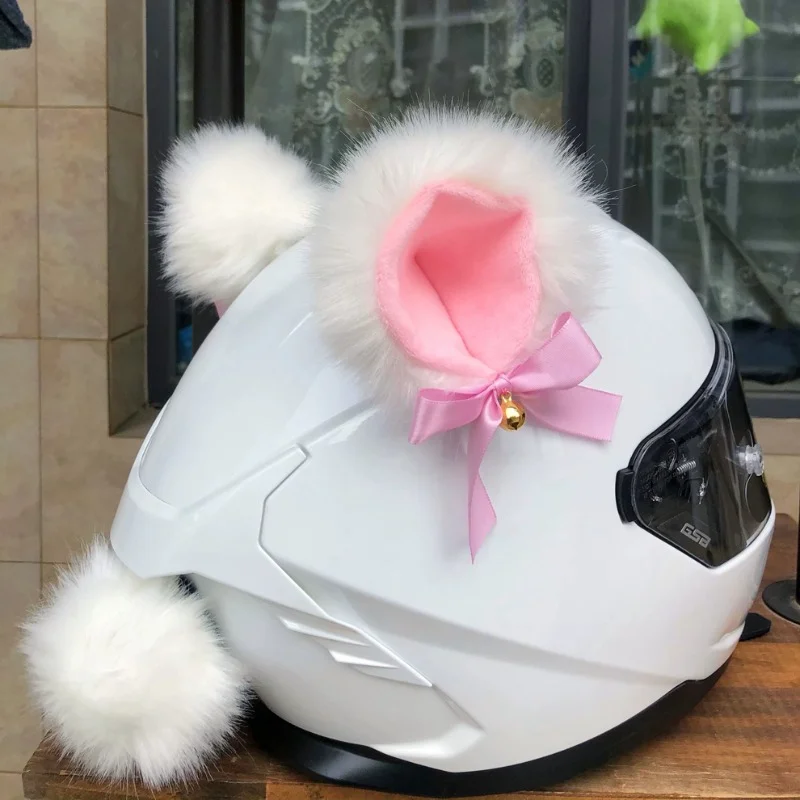 

2Pcs/Pair Creative Cute Motorcycle Helmet Plush Cat Ears With Bells Motocross Helmet Decor Sticker Accessories Cosplayer Styling