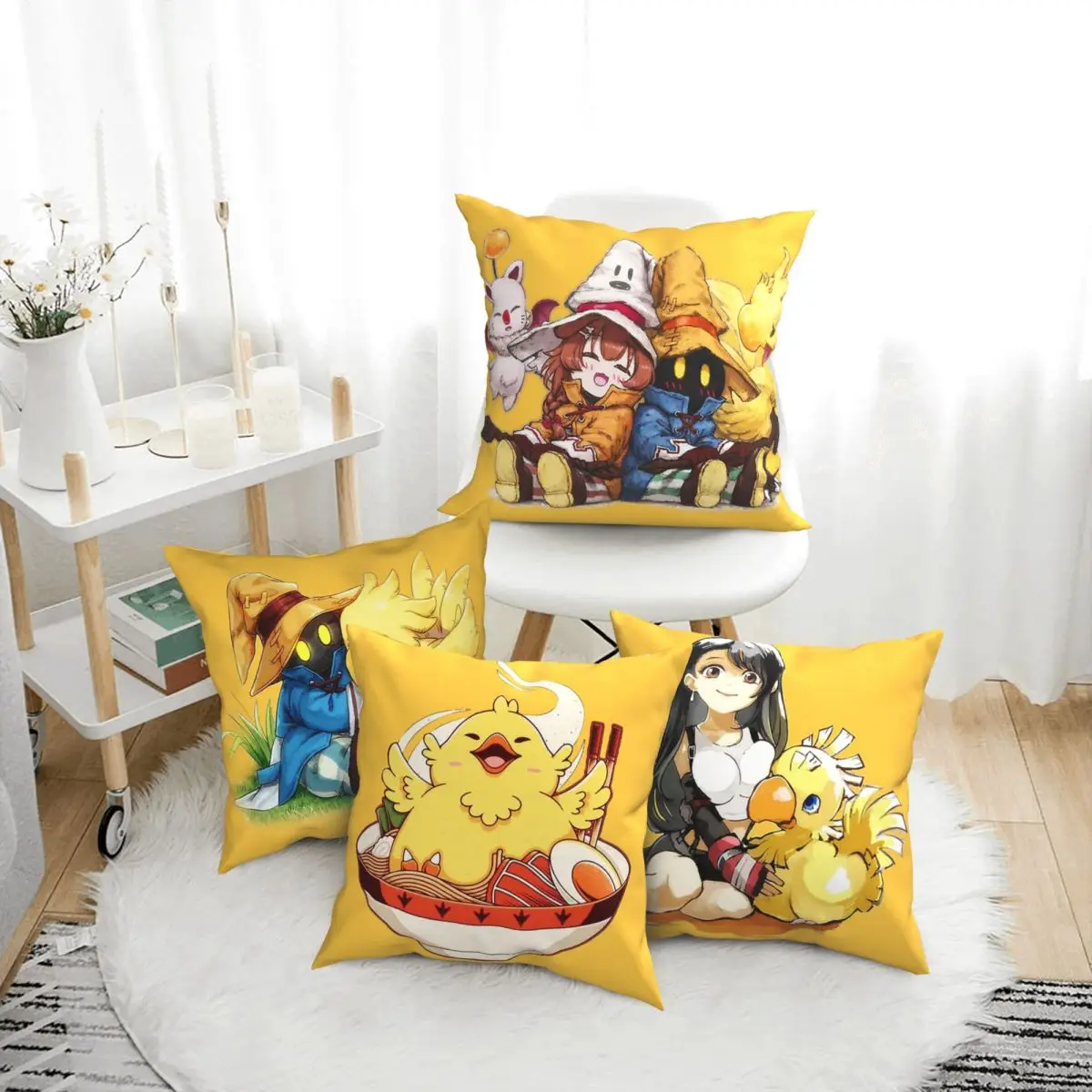 Cute Chocobo & Tifa Final fantasy gaming Soft Cushion Cover Decor Throw Pillow Case Cover for Seater Double-sided Printed