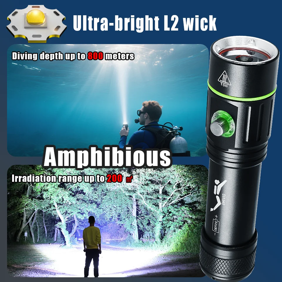 3800000LM قوية الغوص مصباح يدوي IPX8 مصباح تحت الماء المهنية الغوص الشعلة 800 متر عالية الطاقة مصابيح كاشفة بلمبات LED 18650 بطارية الغوص تحت الماء مصباح يدوي الغوص تحت الماء مصباح يدوي #2