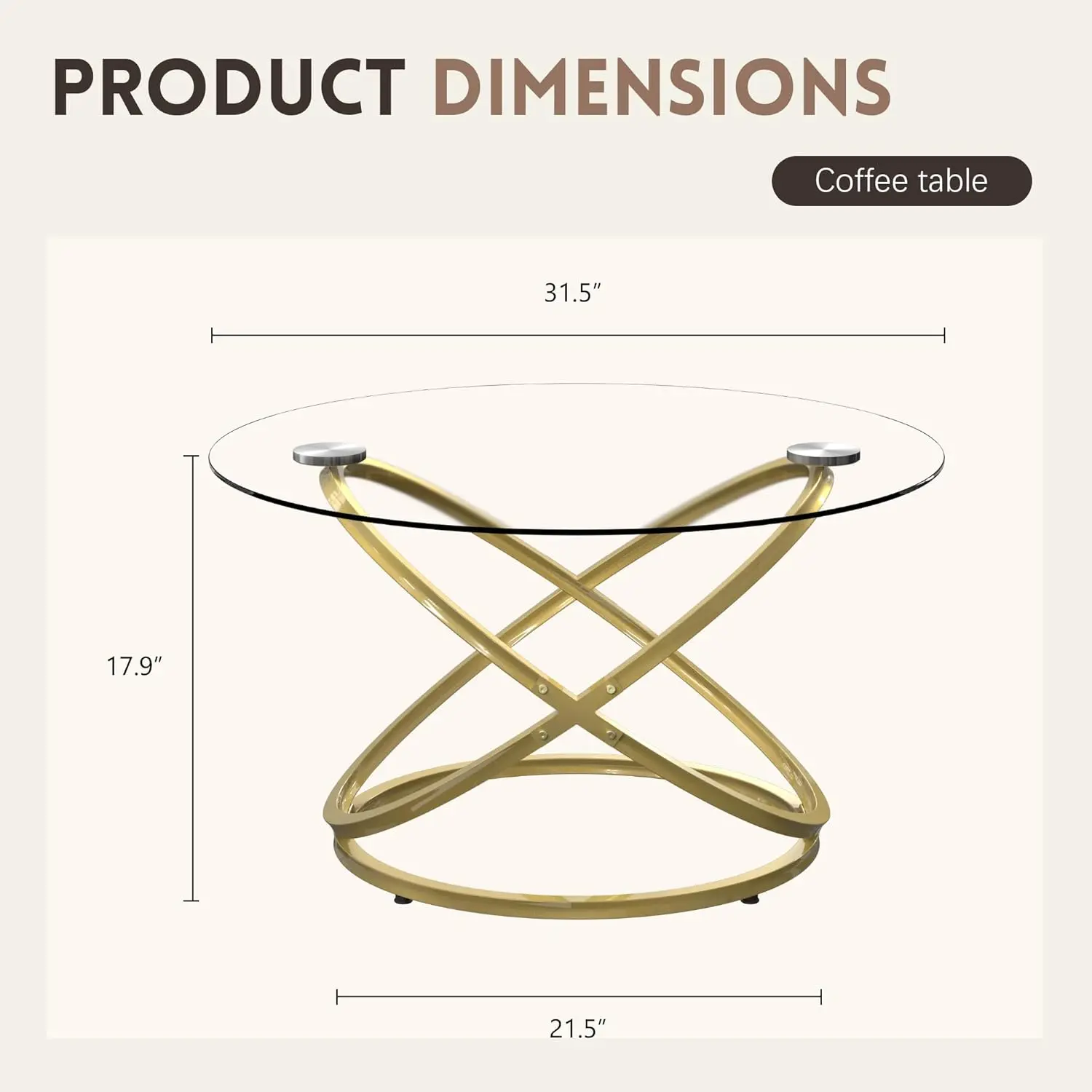 

31" Glass Coffee Table, Modern End Table with Ring Gold Metal Frame, Round Glass Coffee Table for Decoration, Small Gold ·New