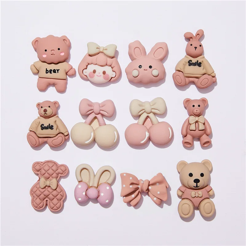 10pcs Mini Resin Cute Sweet Bear Rabbit Flatback Cabochon Scrapbook Kawaii DIY Embellishments Accessories Diy Craft Supplies