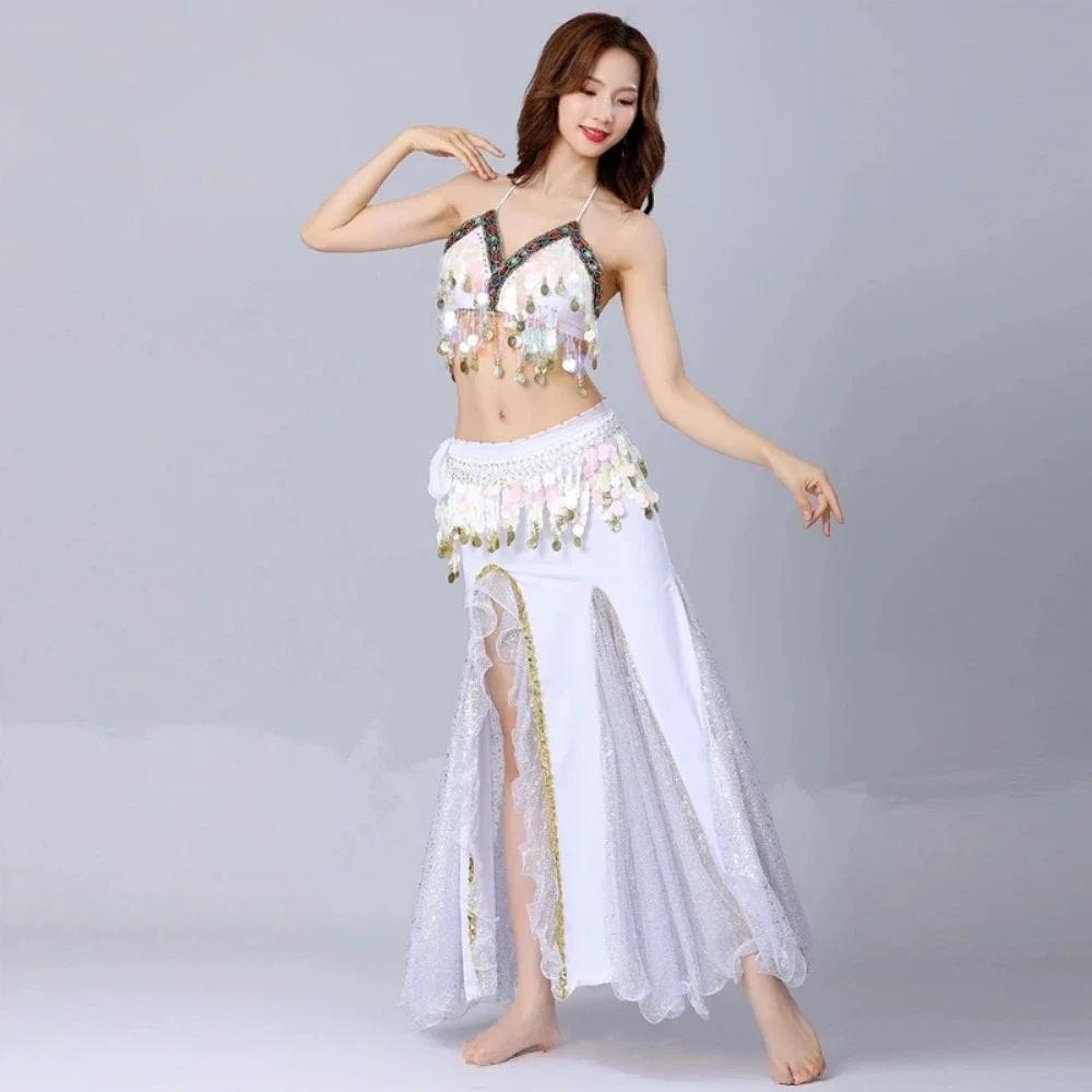 Belly Dance Performance Outfit Flash Bra And Skirt Set Women Stage Show Costume Indian Style Dancewear For Practice Competition