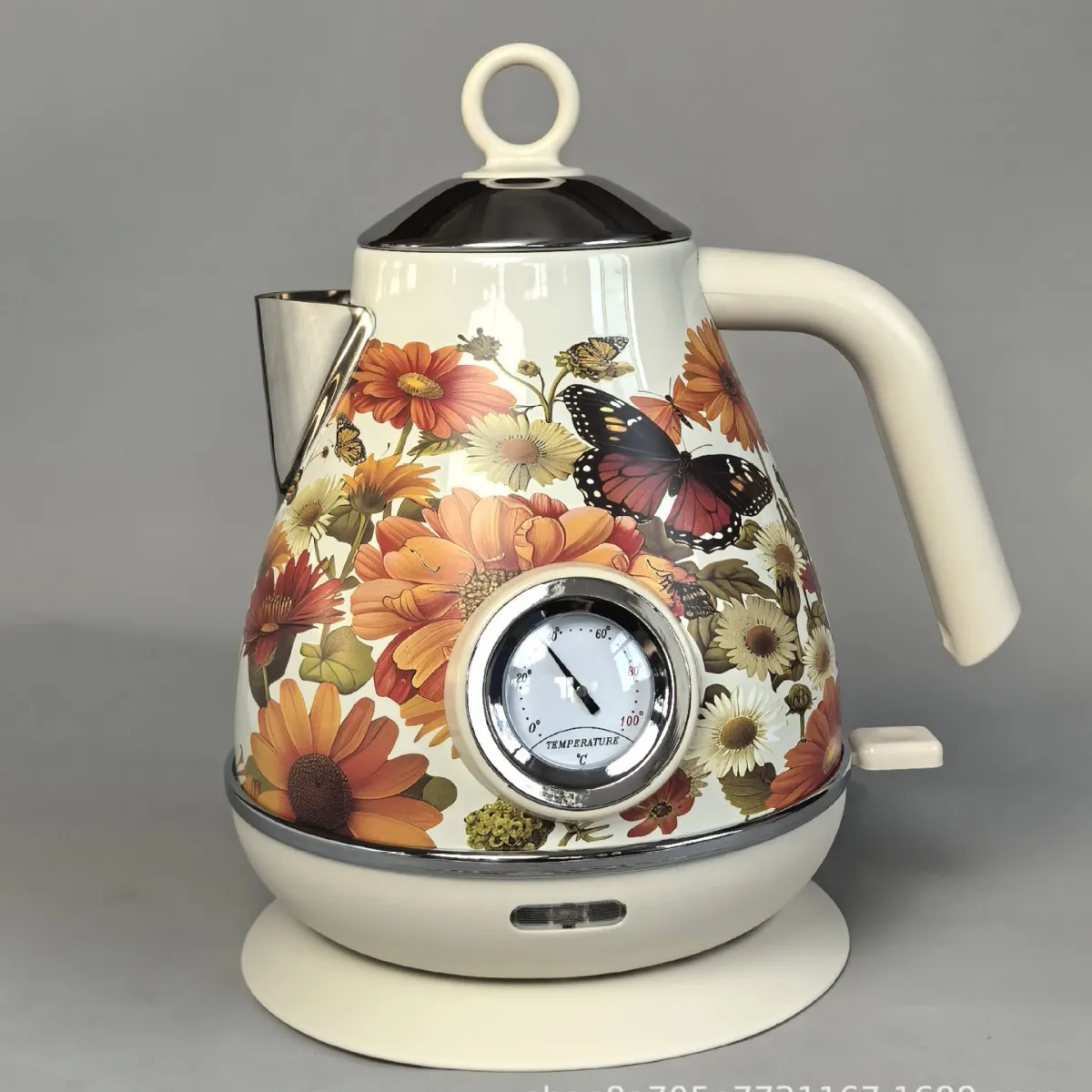 1.7L Retro Paint Printing Electrc Kettle Boiling Kettle With Thermometer Automatic Power Off 304 stainless Steel Teapot 1850W