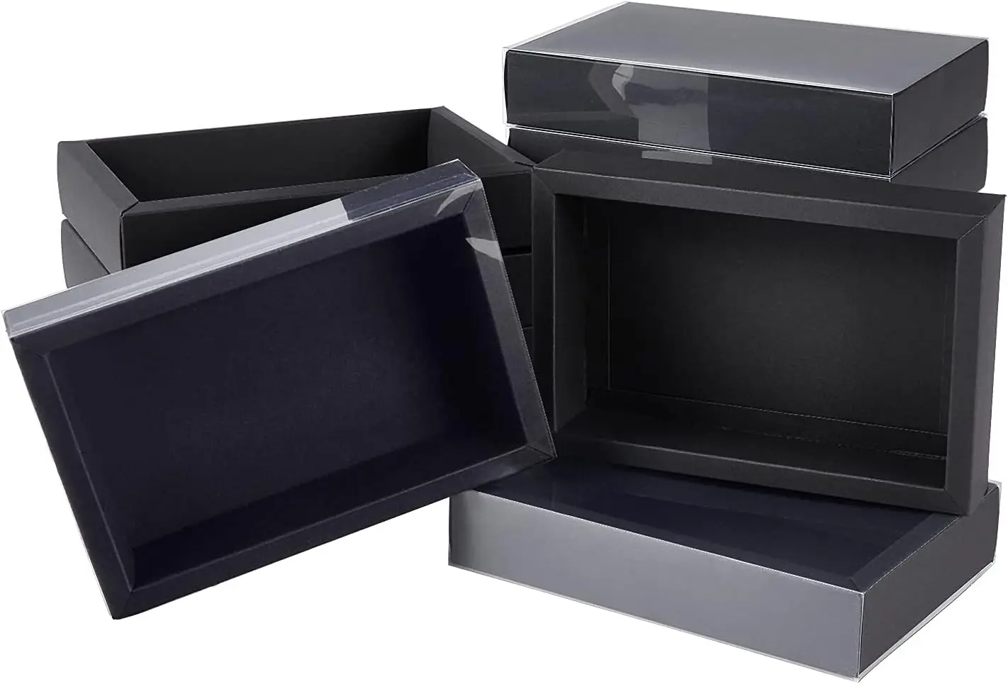 

Набор из 12 черных картонных коробок-пеналов с окном из ПВХ, 7.3x5x1.4 дюйма, прямоугольные подарочные коробки для свадебных сувениров, C