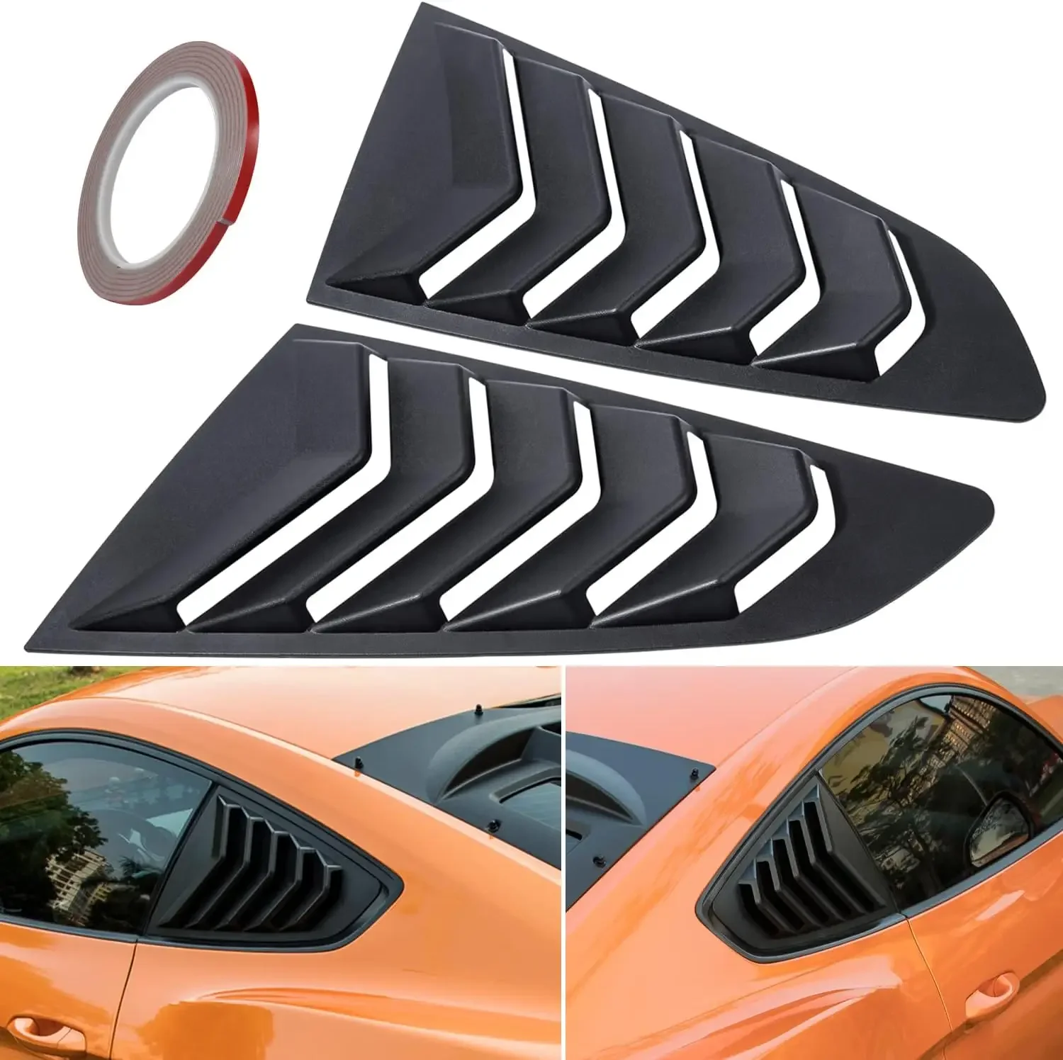 

For Ford Mustang 2015 2016 2017 2018 2019 2020 Car Rear Louver Window Side Shutter Sticker Vent Scoop ABS Carbon Fiber Black