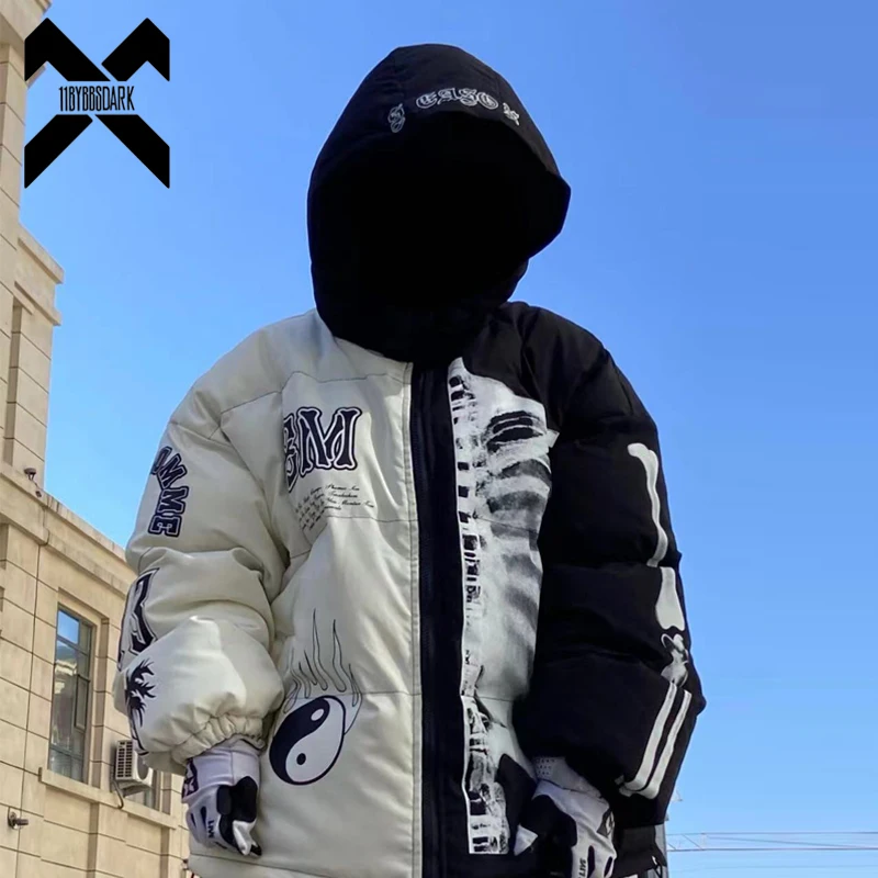 Parka de Hip Hop para hombre y mujer, chaqueta acolchada con capucha y estampado de Calavera, gruesa y cálida, invierno, 2024