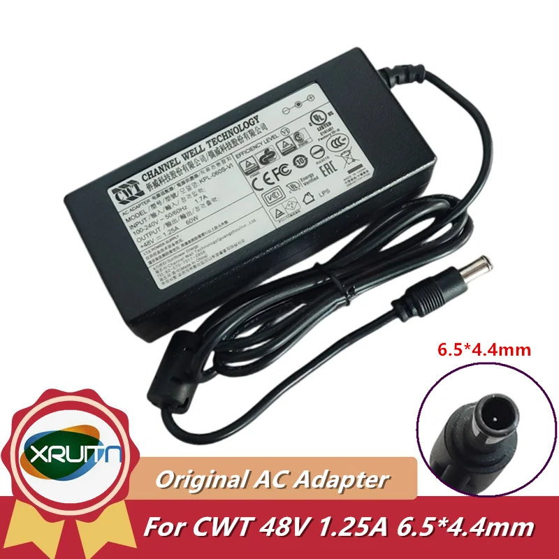 

Genuine CWT KPL-060S-VI 48V 1.25A 60W 6.5x4.4mm AC Adapter Charger For DVR POE Power Supply Adaptor Original