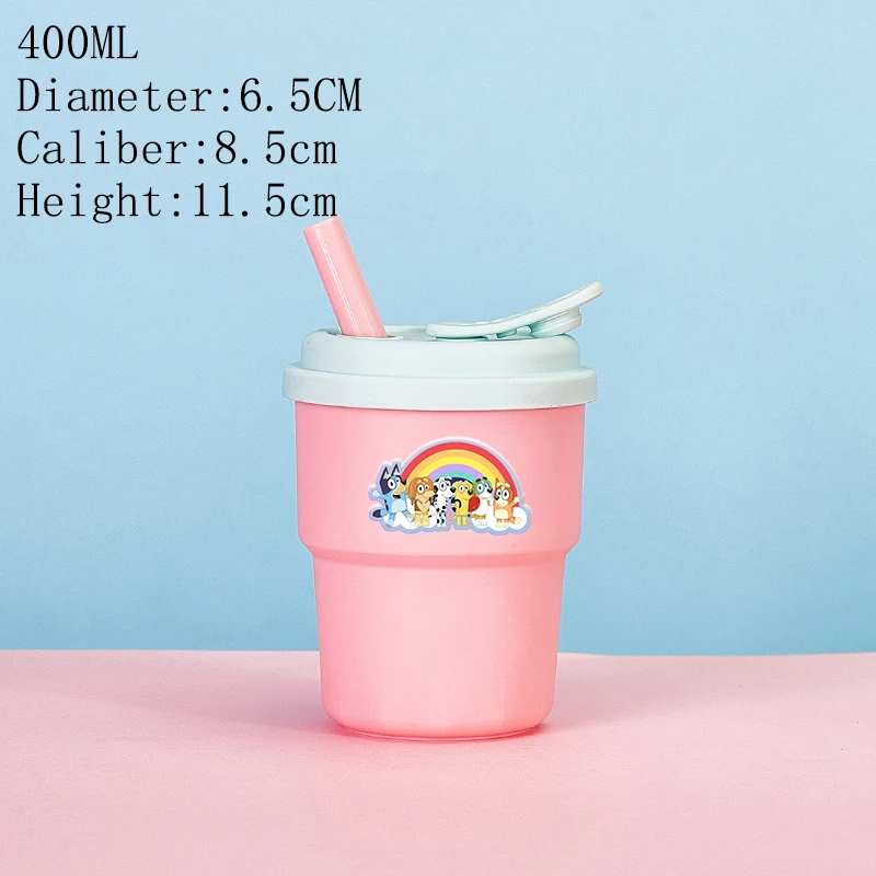 380ML Blueyi ยางซิลิโคนถ้วยดื่มฟางอะนิเมะการ์ตูนตัวเลขถ้วยน้ํานักเรียนแบบพกพาแฟชั่นเด็กผู้หญิงของขวัญ