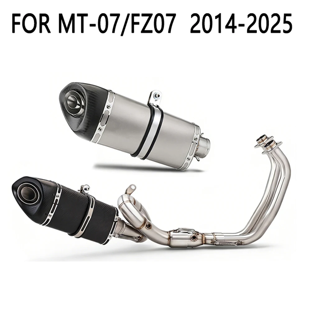 full Motorcycle Exhaust System Escape Front Link Pipe universal 51MM exhaust muffler Slip On For YZF MT07 MT-07 FZ07 2015-2024