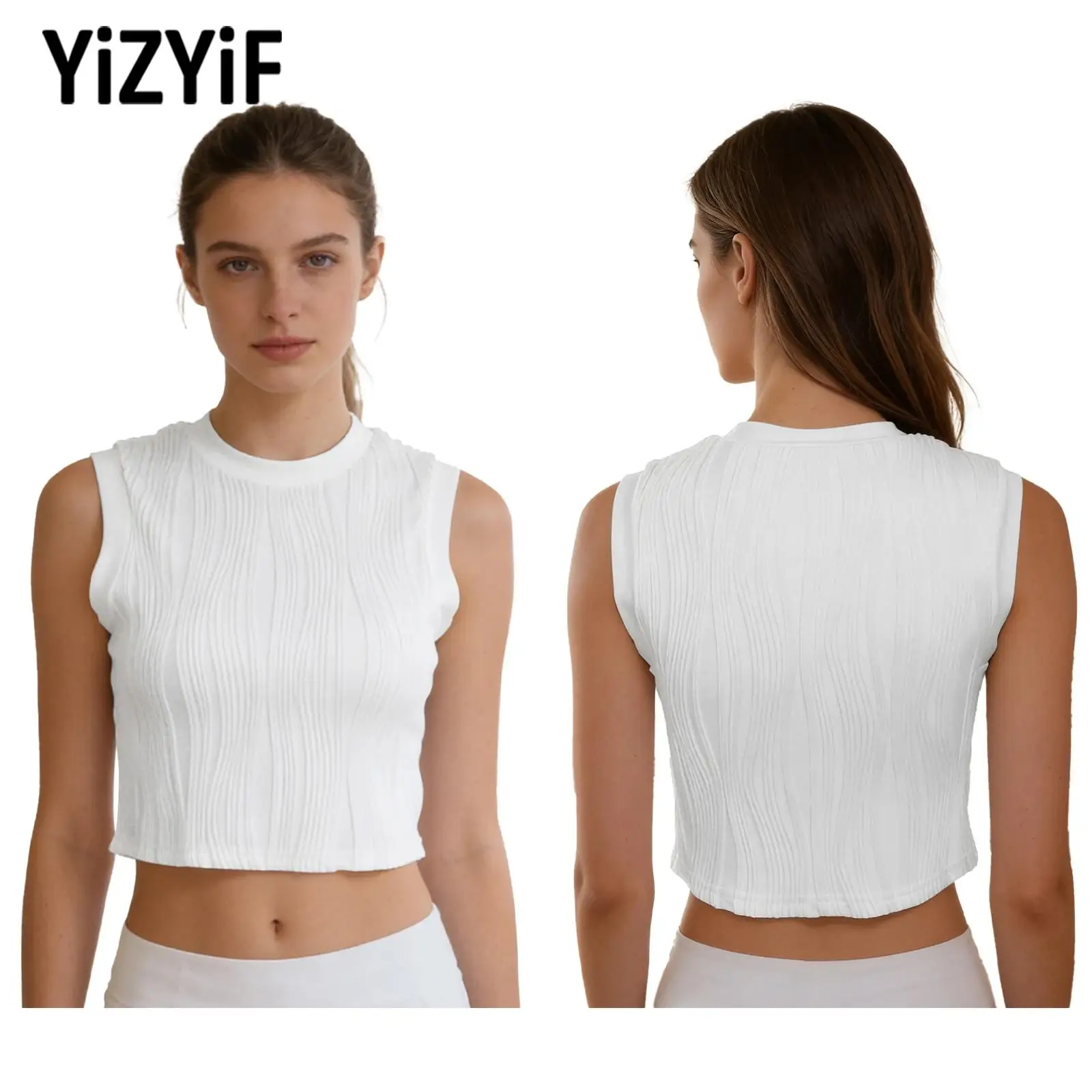 

Женский спортивный топ без рукавов с ребристой текстурой, дышащий облегающий укороченный топ для йоги, тренировок и бега