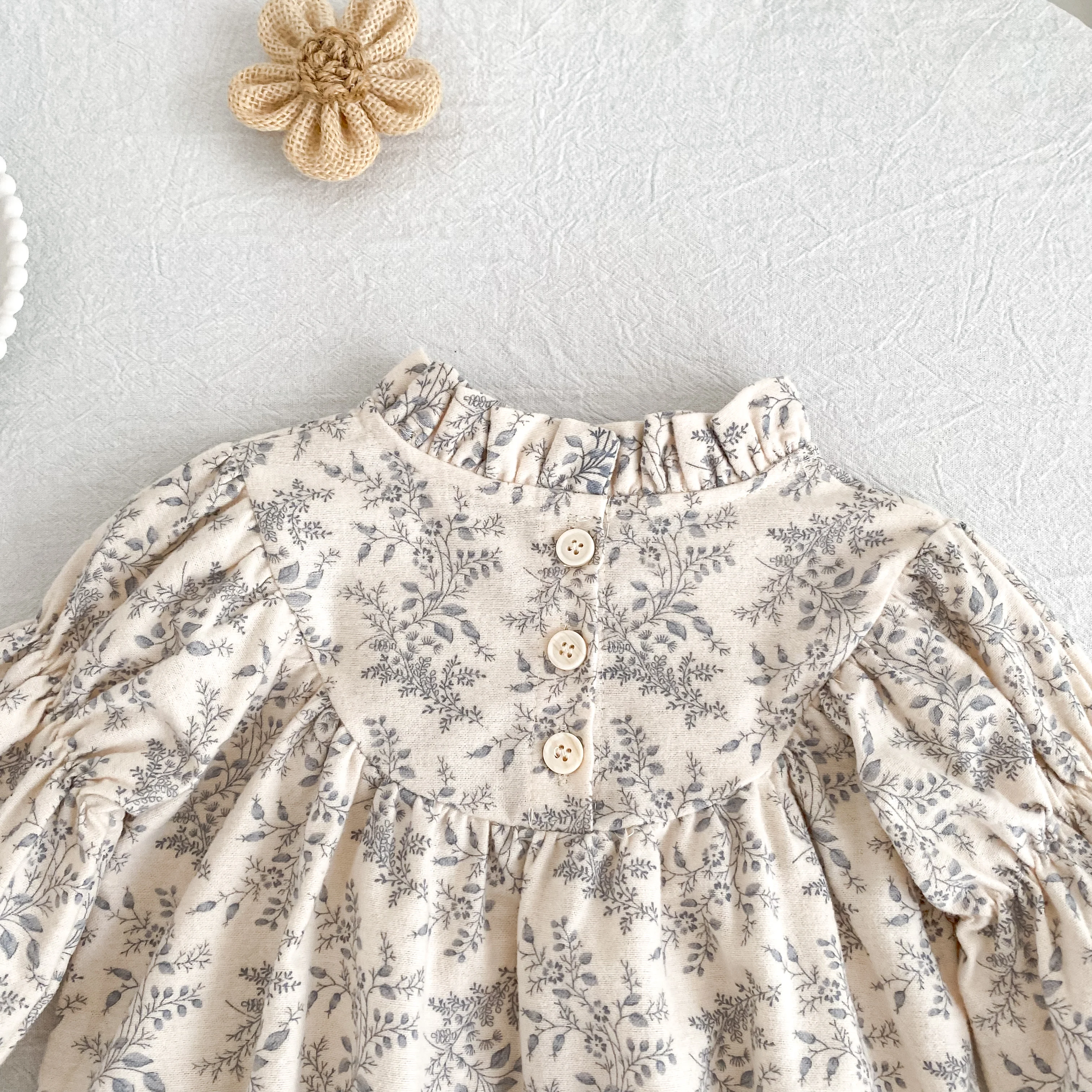 Baby-Mädchen Blumenmuster Bubble-Strampler mit Rüschenkragen, langen Puffärmeln, Baumwoll-Body für Neugeborene, Herbst-Einteiler-Outfit 0-24M – Detail 8