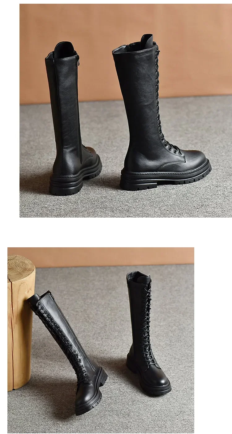 Damen Ritterstiefel Plateau Chunky Schuhe Mode Kniehohe Stiefel Elegant 2025 Winter Neue Marke Schnürschuhe Gladiator Botas – Detail 13