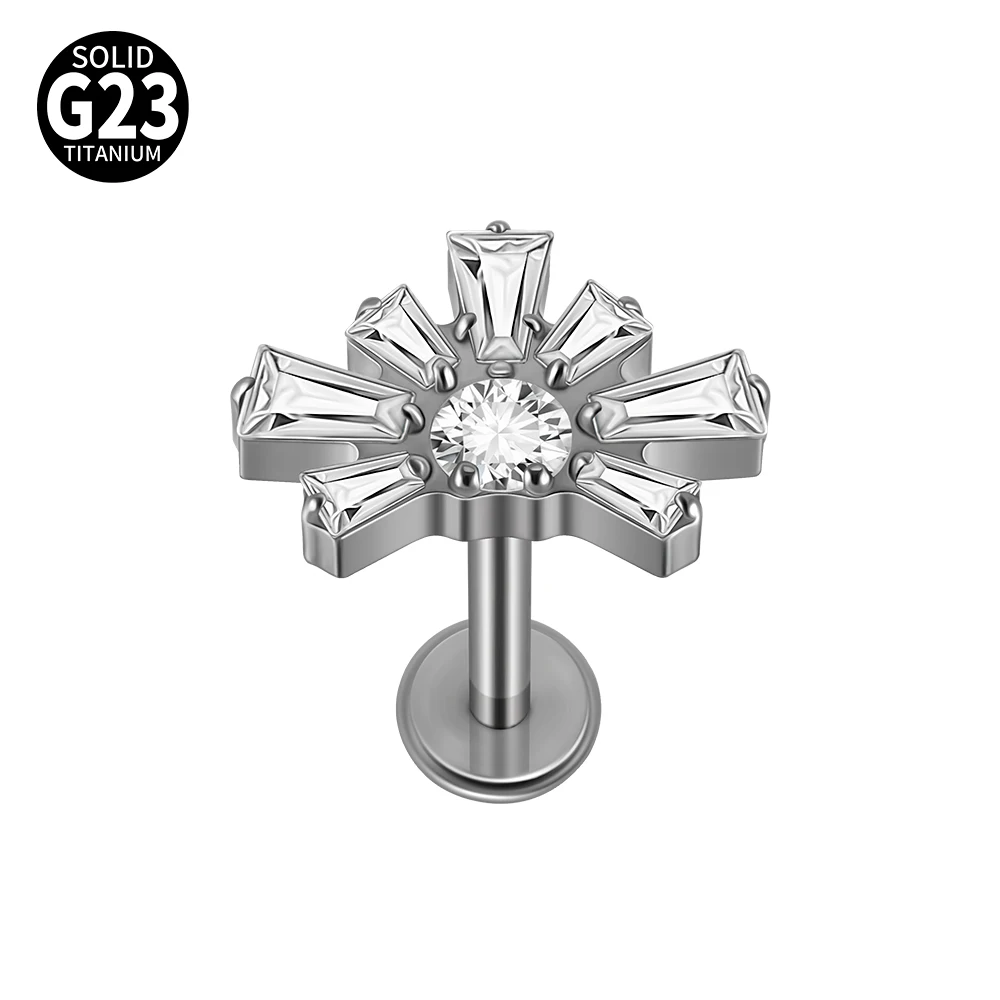 16G Cz Crown Pure Titanium Lip Studs