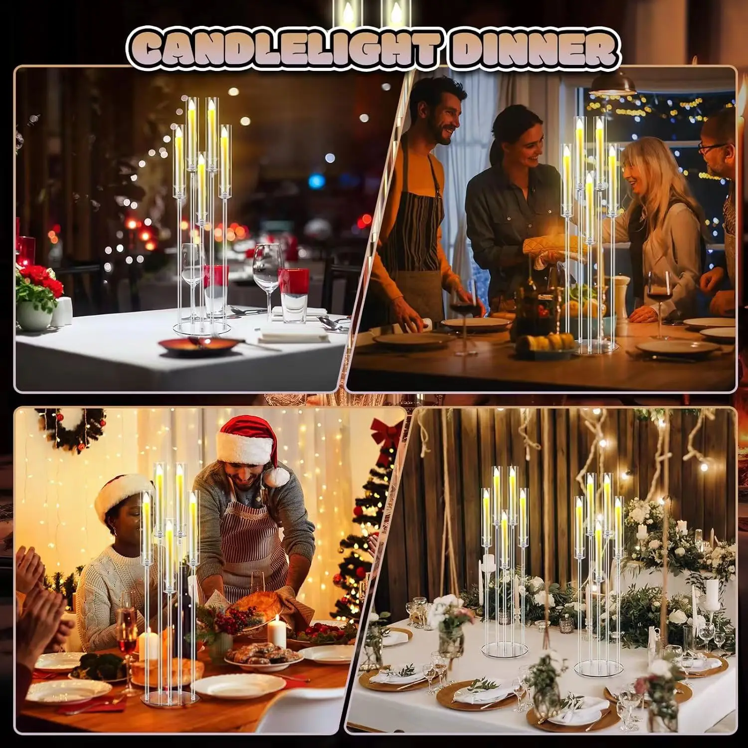 12PCS Acrylic 5 Arm Candelabra with 60pcs LED Candle for Wedding Clear Floor Candelabra Candlestick Holder for Table Centerpiece view 2