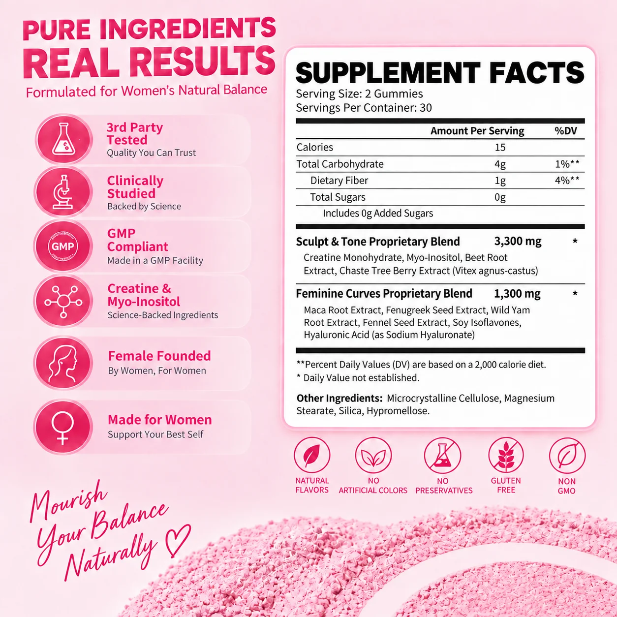 Dual Balance Hormone·Glutes·Tone Gummies - Glowing Skin, Mood Swings, Supports Healthy Menstrual Cycles, Balance Vaginal Flora