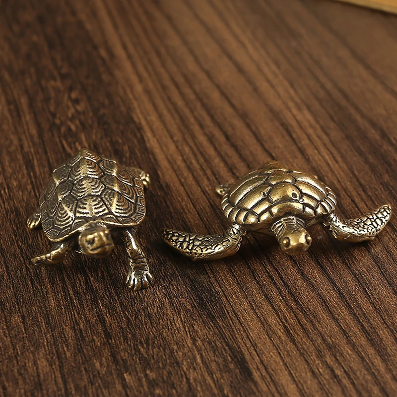 Creative Retro Turtle Small Home Decor Pure Copper Antique Animal Miniatures Figurines Crafts Office Desktop Decoration