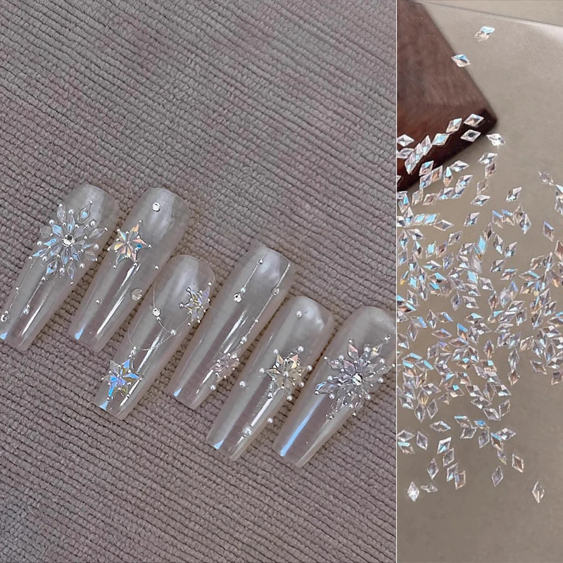 100pcs Mini Beveled 5A Zircon Nail Charms AB Color Ice Clear Exquisite Icy Transparent Nail Decor Glitter Luxury Nail Supplies *