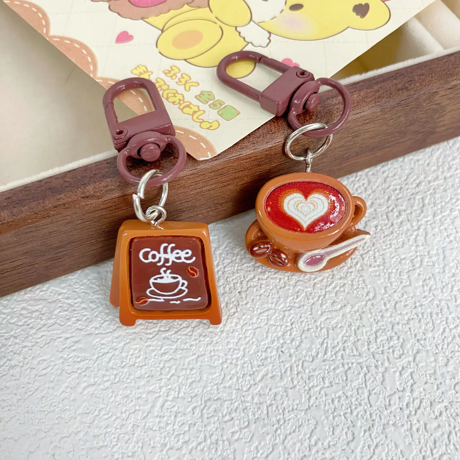 6Pcs Cute Coffee Shop Dragon Tooth Buckle Sweet Girl Pendant Star Cartoon Backpack Bag Pendant Girlfriend Accessories Kids Gift