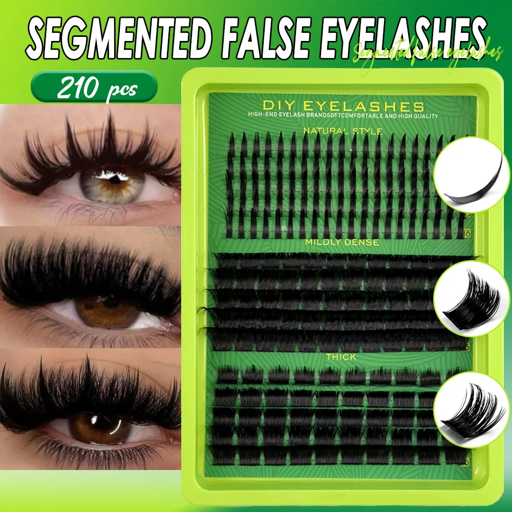 Voluminous False Eyelashes 210 Cluster Mixed European Style Lashes Fluffy Segmented Heat Bonded Eyelashes For Daily Makeup