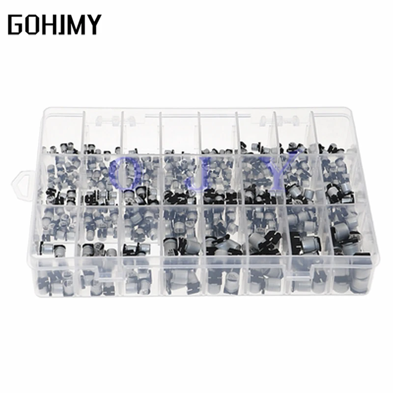 1uF~1000uF 6.3V-50V 400PCS 24Value SMD Aluminum Electrolytic Capacitors Assortment Kit + Box