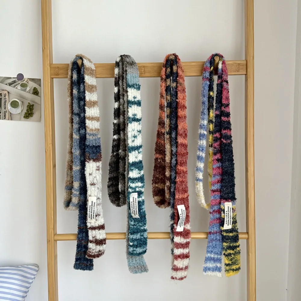 

Harajuku Style Multicolour Knitted Scarf Comfortable Long Long Narrow Scarves Rainbow Stripe Thin Scarf
